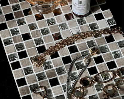 Mirror Glass & Stone Tile Tray